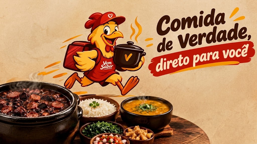 Feijoada, arroz, couve e caldo da Vem Sabor